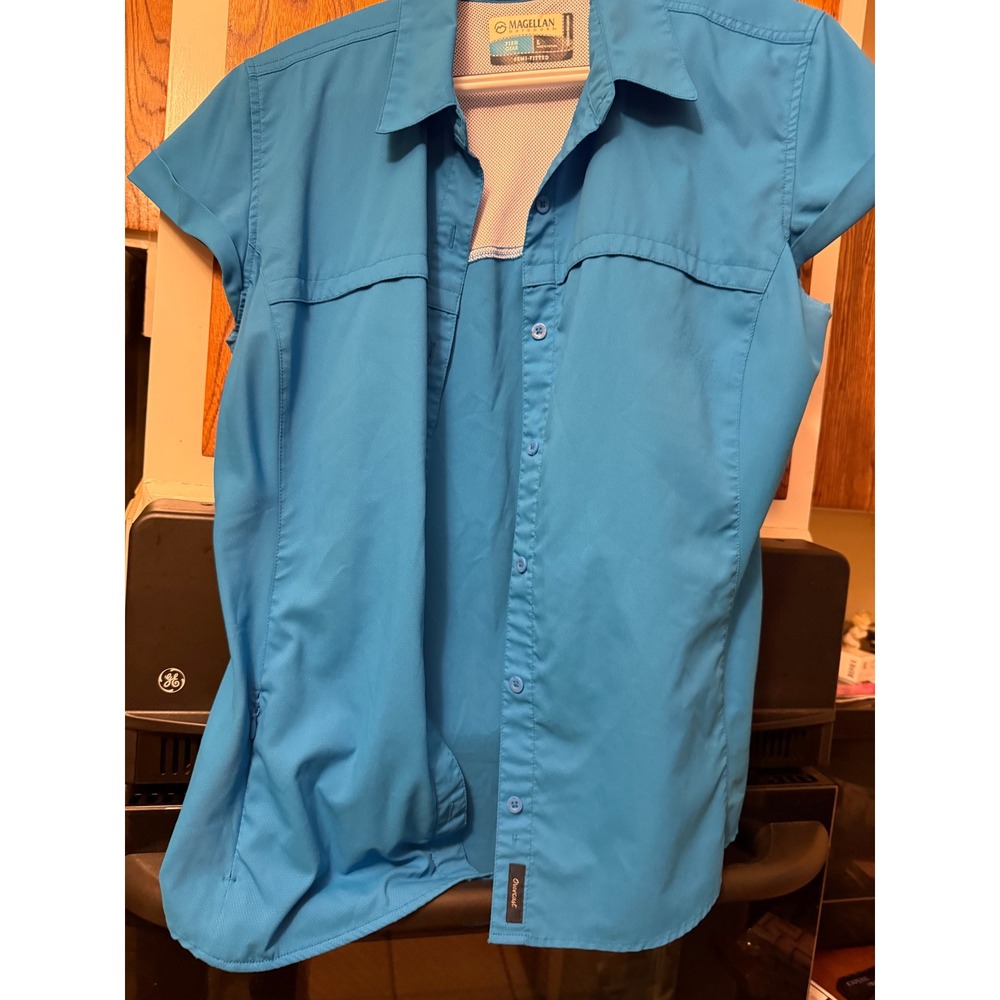 Magellan Outdoors Fish Gear Womens Blue Short Sleeve Fishing Shirt‎ Large L